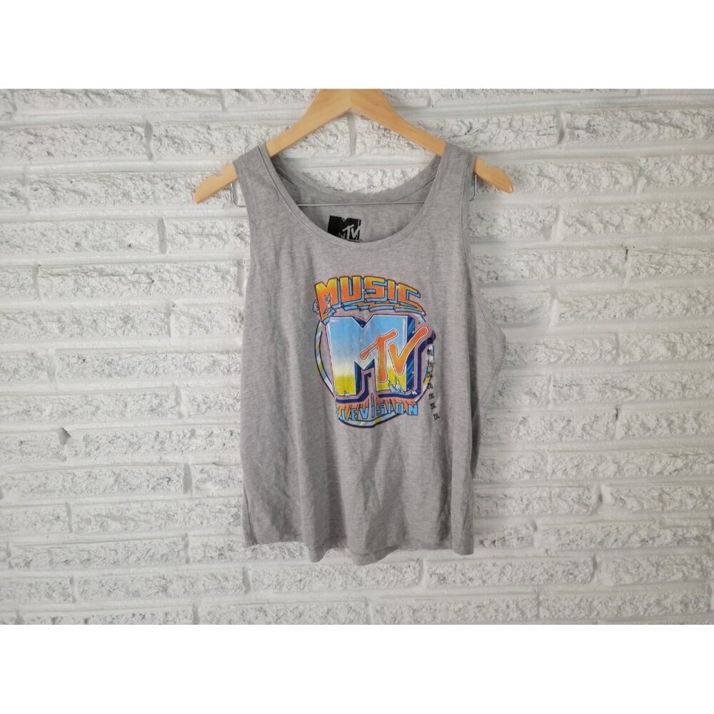 MTV Music Television Women's 2XL Tank Top Gray Sleeveless Plus Size NOV204E
